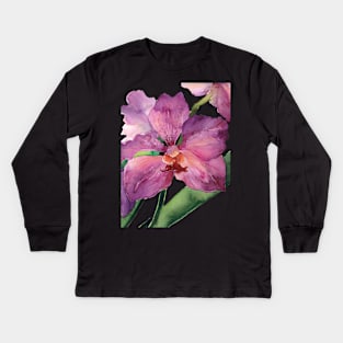 Purple Phalaenopsis Orchid Kids Long Sleeve T-Shirt